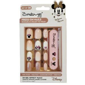 NEW 🎀 Disney Minnie Mouse Creme Shop Presson Nails Glue File Pink White Sparkly